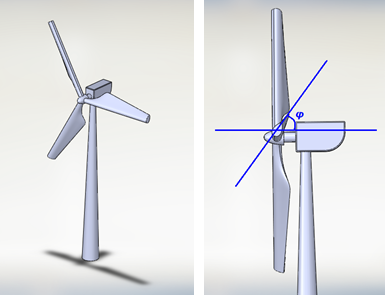 図1 風力発電機（3翼プロペラ型風車、ブレード角度φ = 60 [°]）