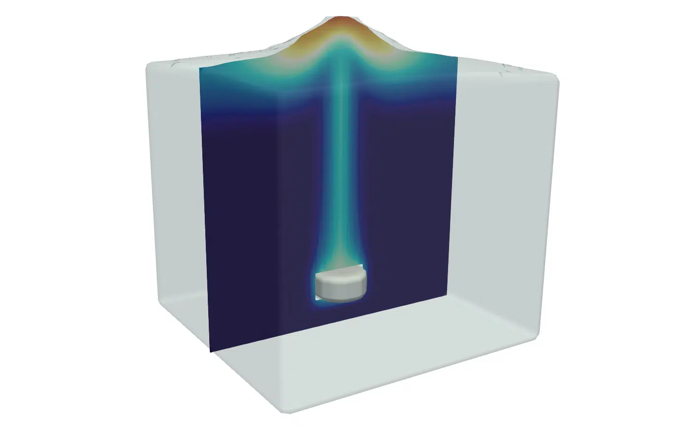 ディフューザモデルの例：質量ソースが水柱への空気の導入に使用されています。