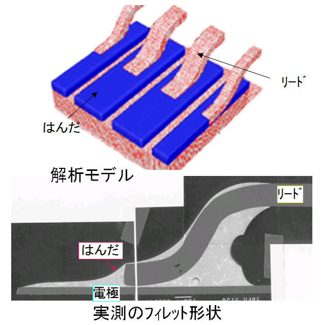 解析モデル(上)と実測結果(下)