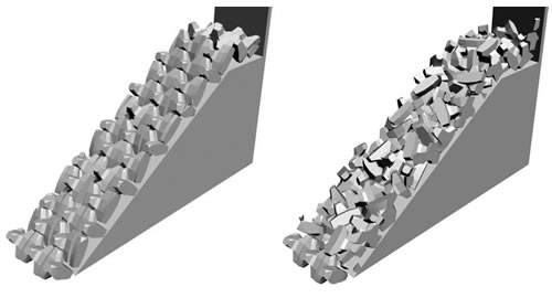 図2bおよび2c:露出した防波堤 - アクロポッド規則型およびアクロポッド不規則型