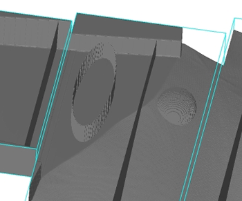 図4.サンプルメッシュ内にレンダリングされた平面、円筒形、球形のフラックスバッフルの例