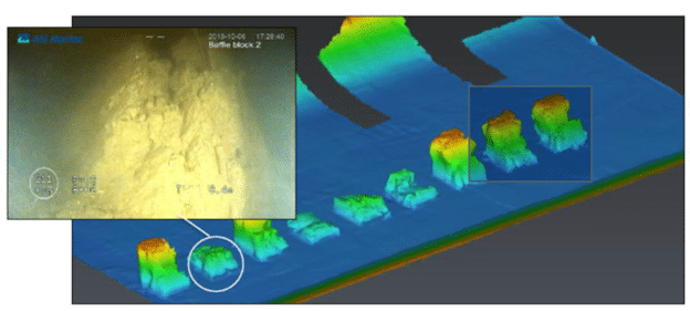 放水路バッフルブロックのレンダリング画像(ASI Marine Report提供) マクタカック発電所の水中検査